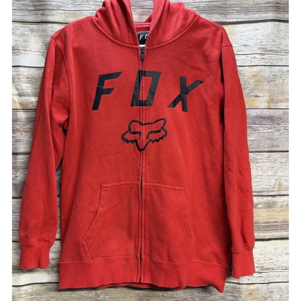 FOX FULL ZIP HOODIE YOUTH Boys XL RED Sweatshirt Pockets Motocross Racing‎